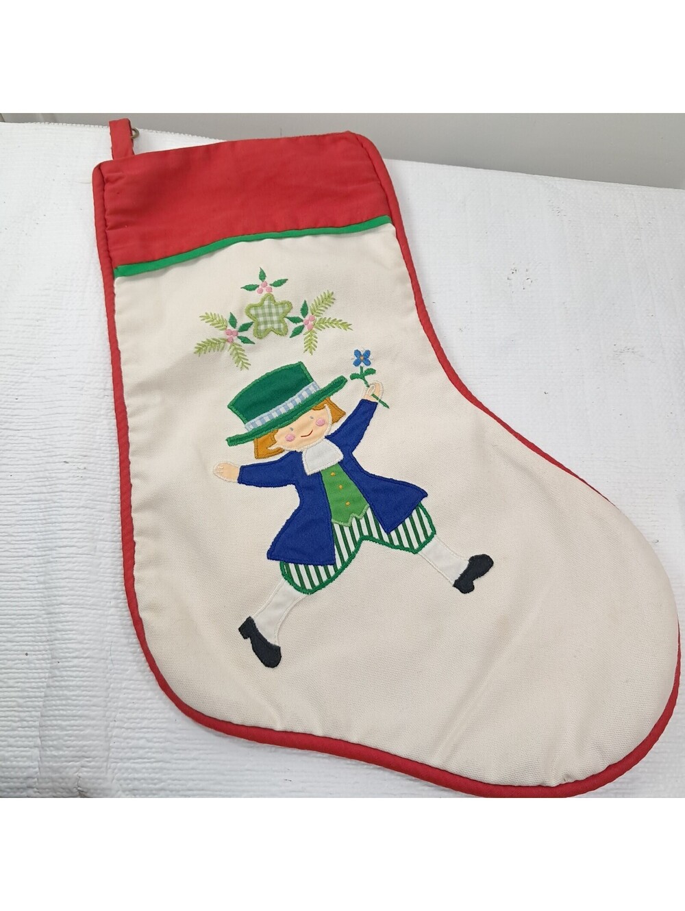 Vintage House of Hatten Christmas Stocking Victorian Boy With Flowers Applique